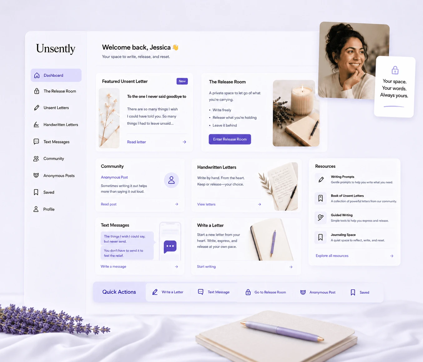 Preview of the private Unsently member dashboard