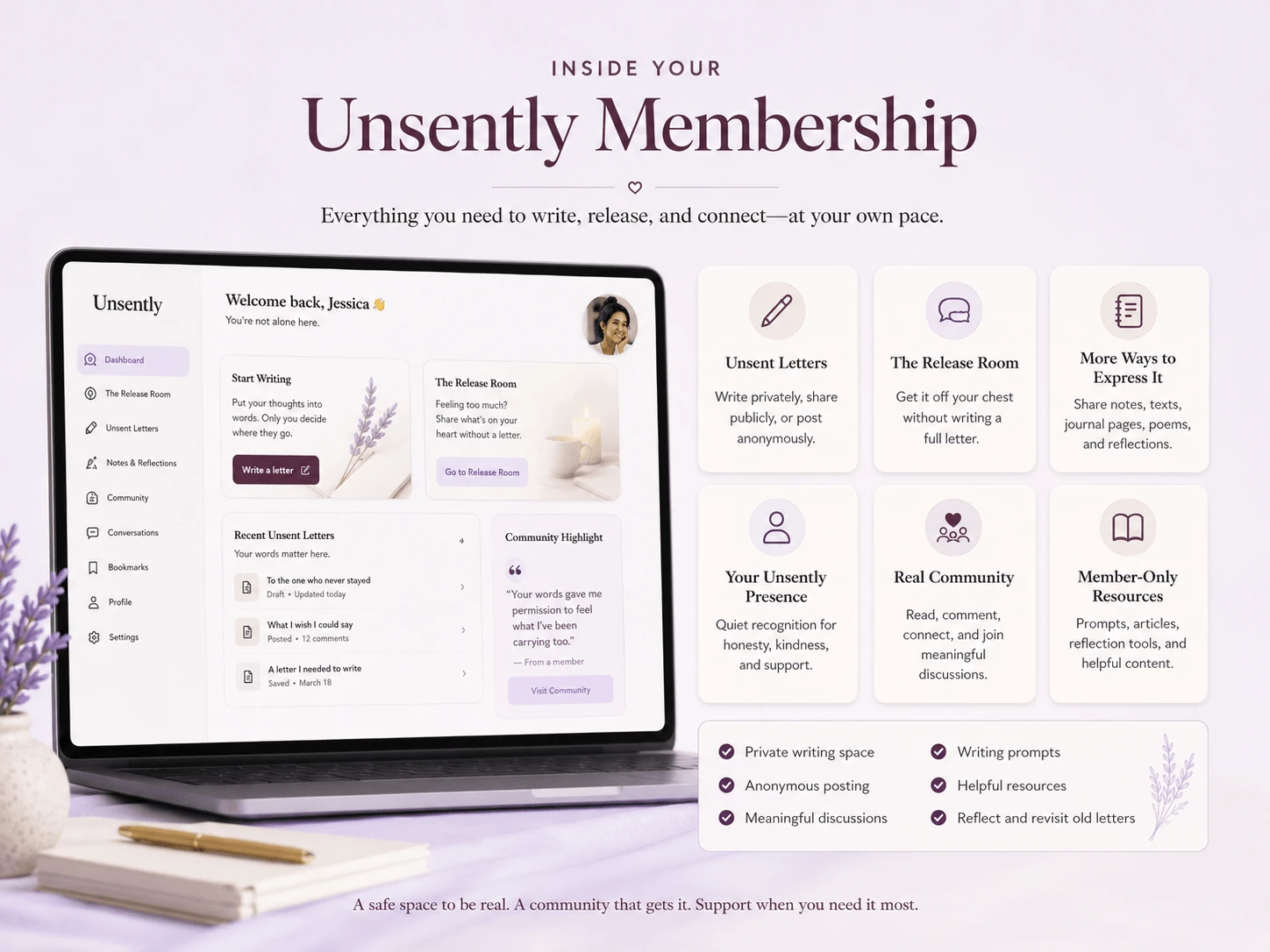Overview of the Unsently membership dashboard and features